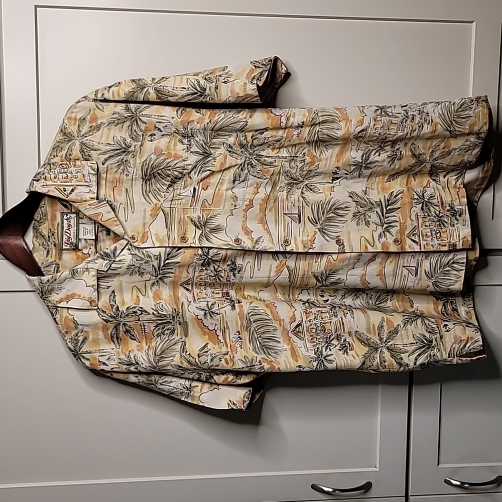 BIG DOGS Silk Tropical Dog Theme Button Front Hawaiian Camp Shirt Men's-Large